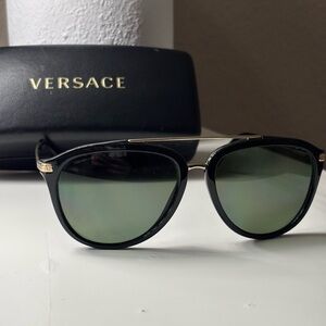 Versace Black Frame Sunglasses with Green Lenses